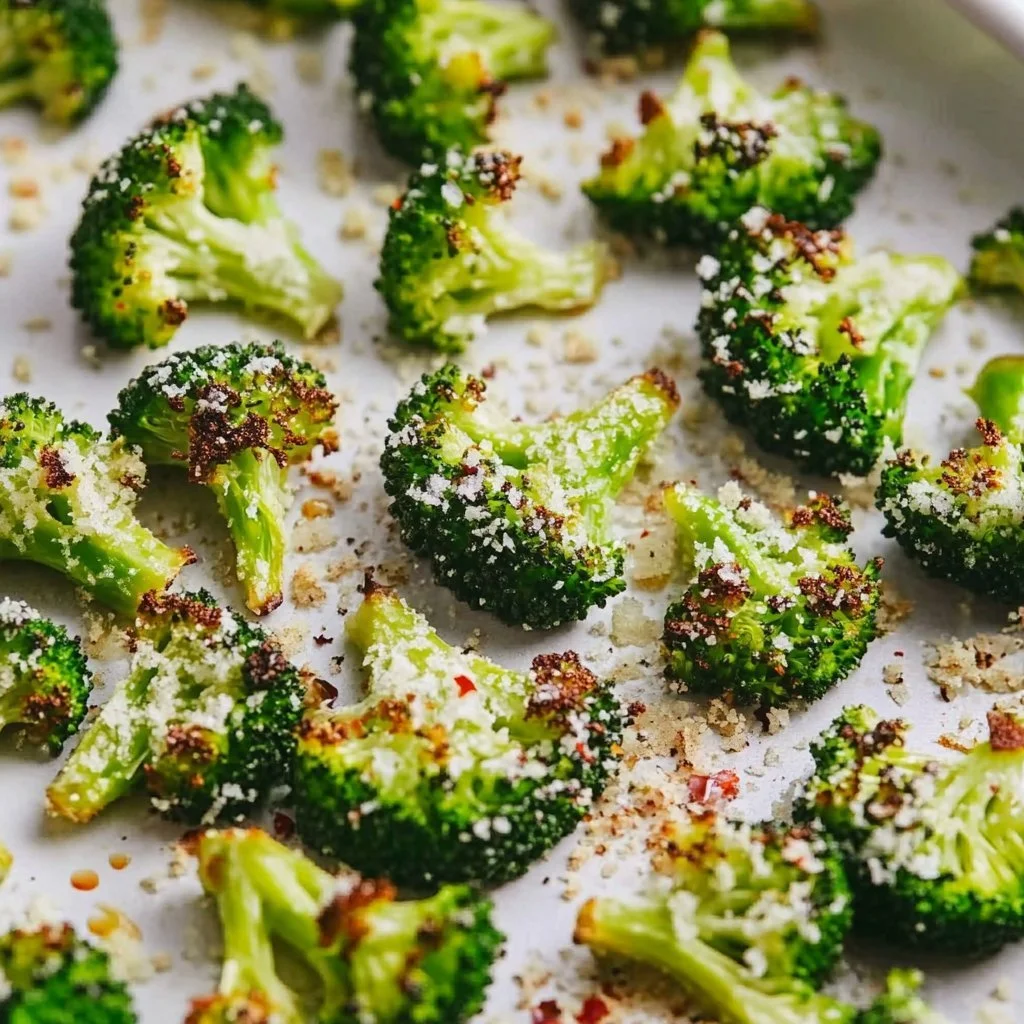 Smashed broccoli served as a delicious side dish with garlic and lemon.
