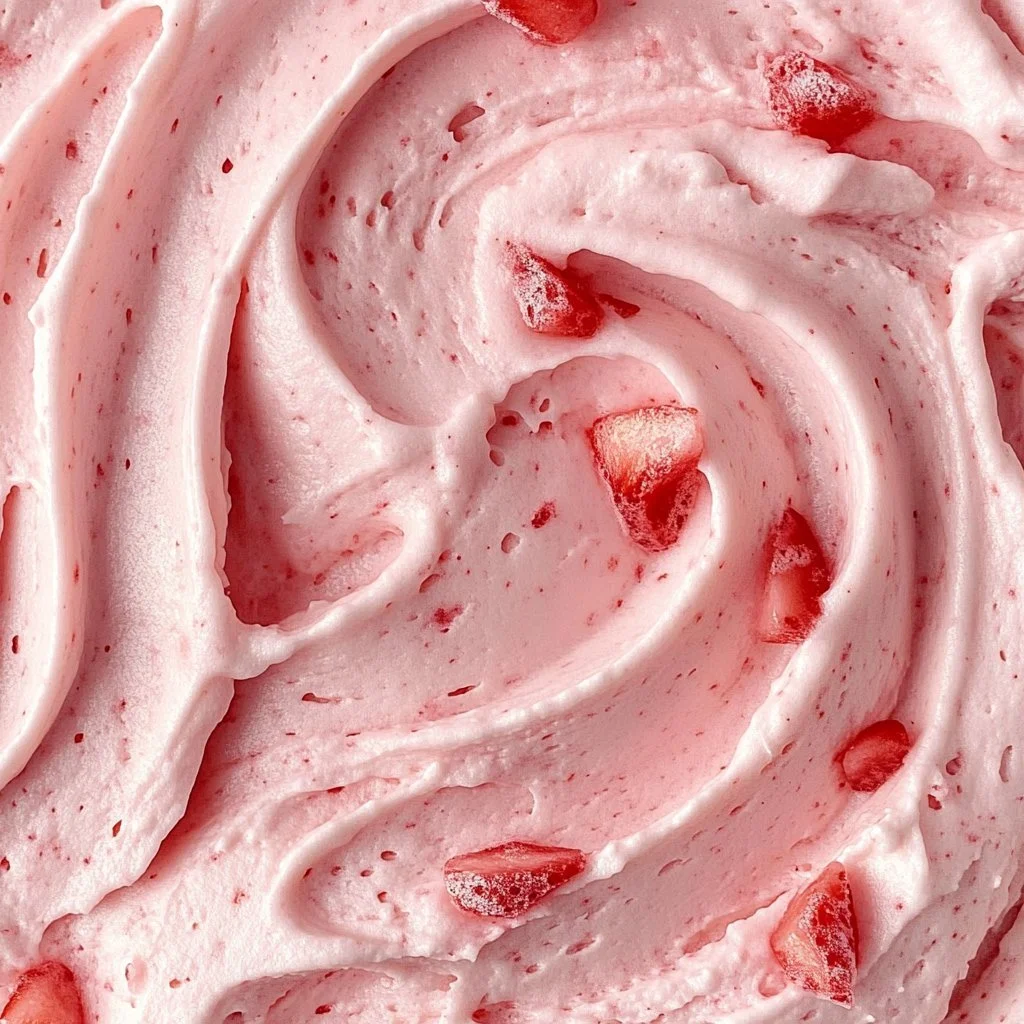 Delicious strawberry buttercream frosting on a cupcake