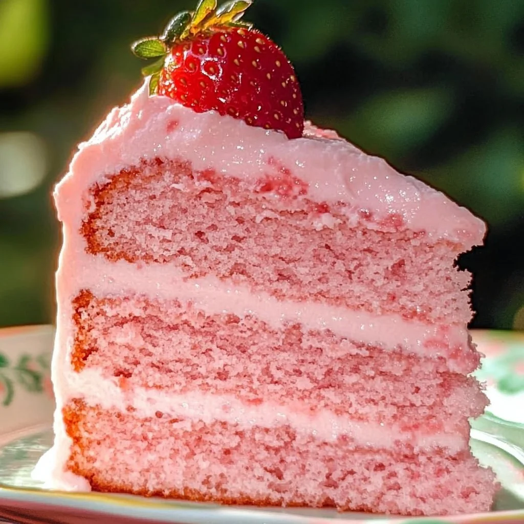 Delicious homemade strawberry cake topped with fresh strawberries