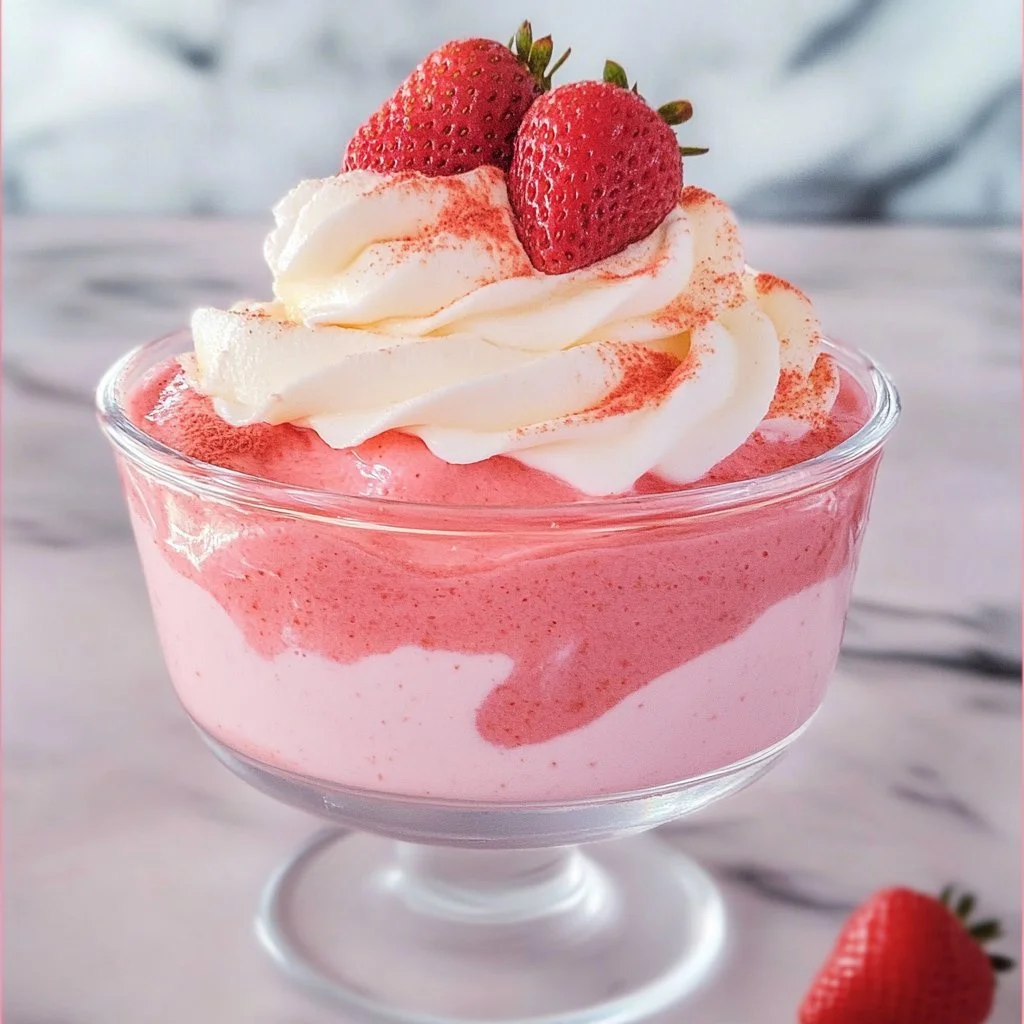 Delicious strawberry mousse cake with a creamy filling and fresh strawberries
