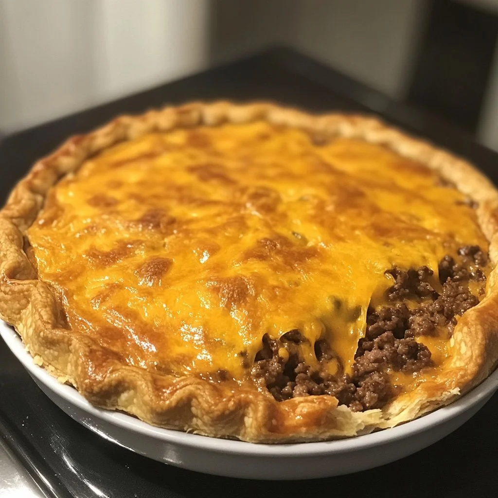 Delicious homemade cheeseburger pie served in a baking dish
