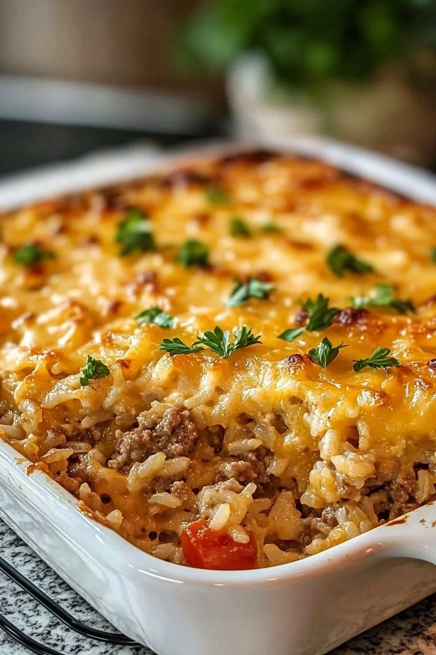 Cheesy Hamburger Rice Bake