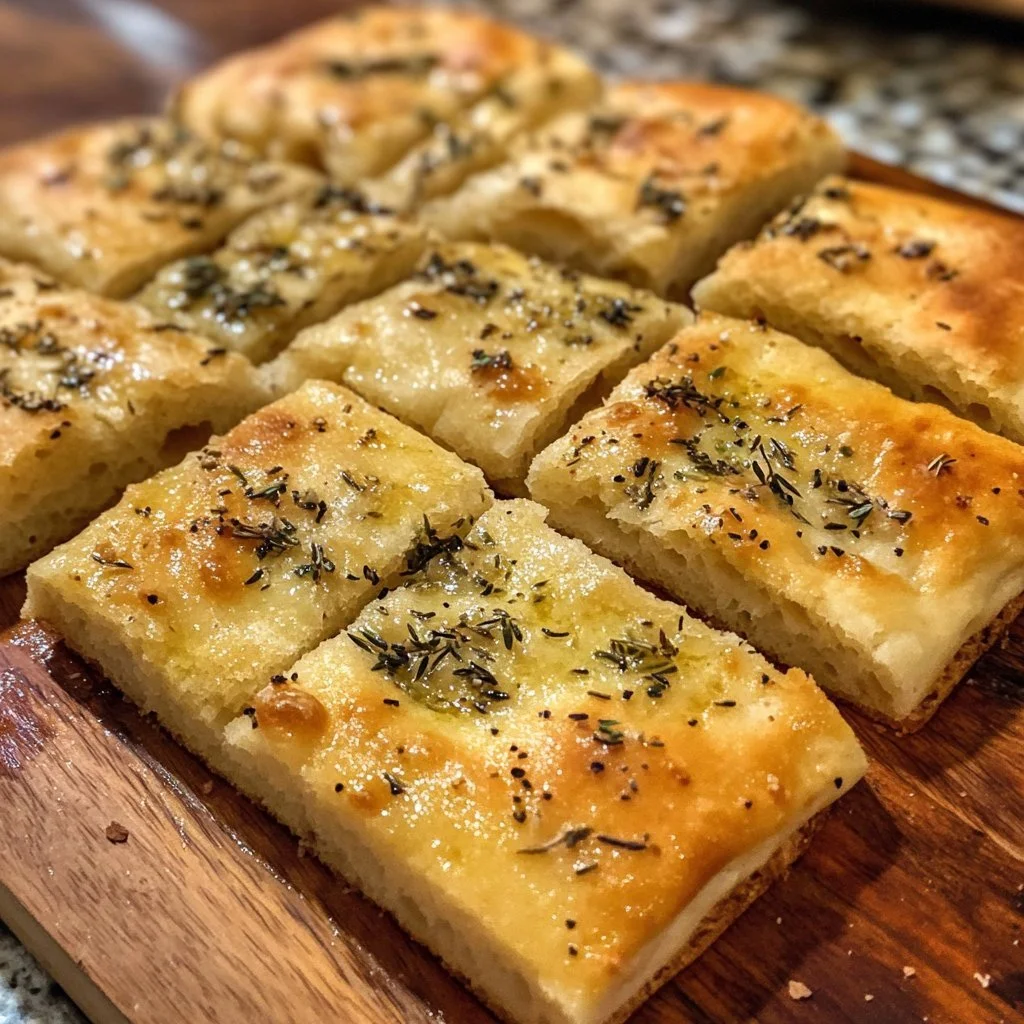Homemade sourdough focaccia loaf topped with herbs and sea salt