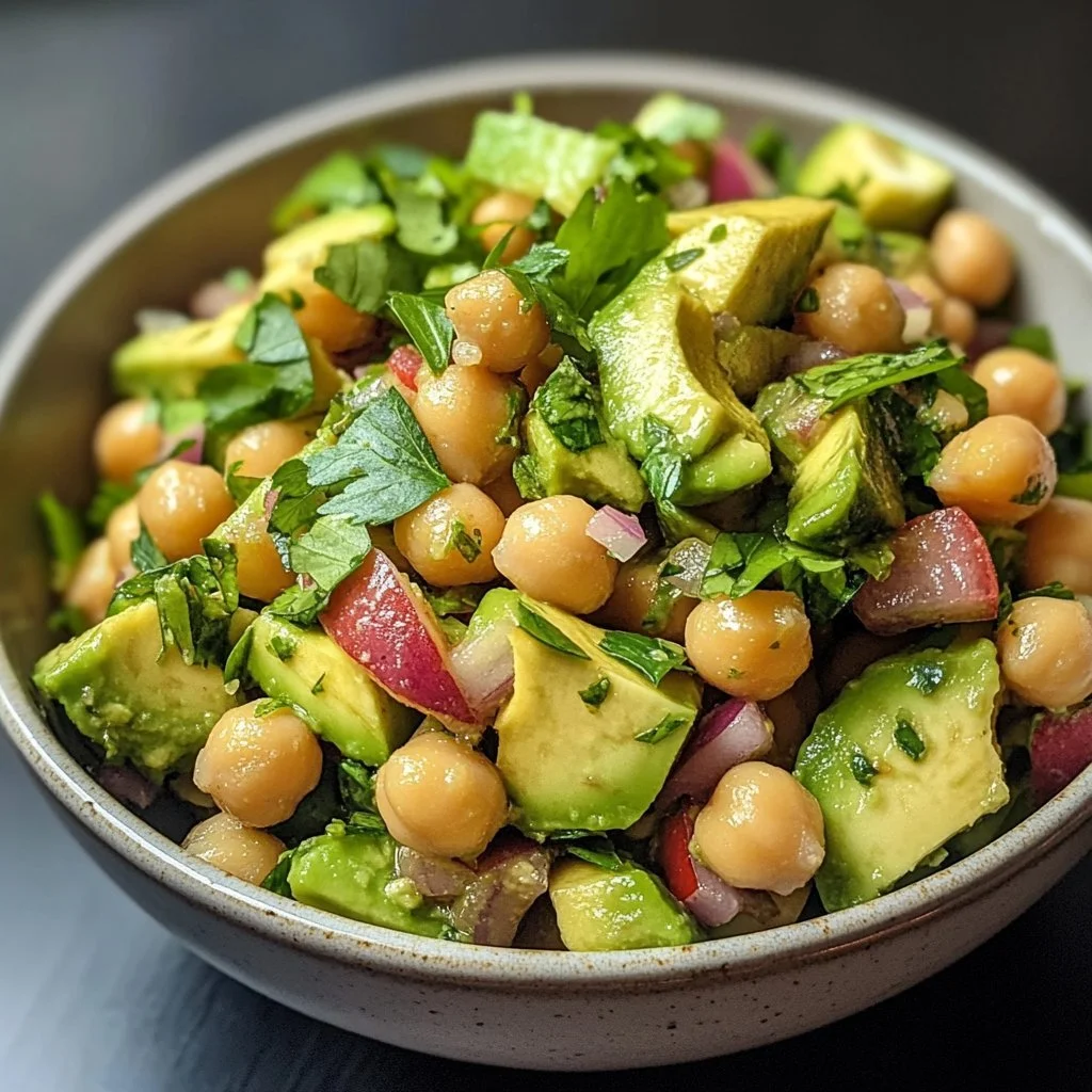 Delicious Avocado Chickpea Salad with fresh ingredients in a bowl