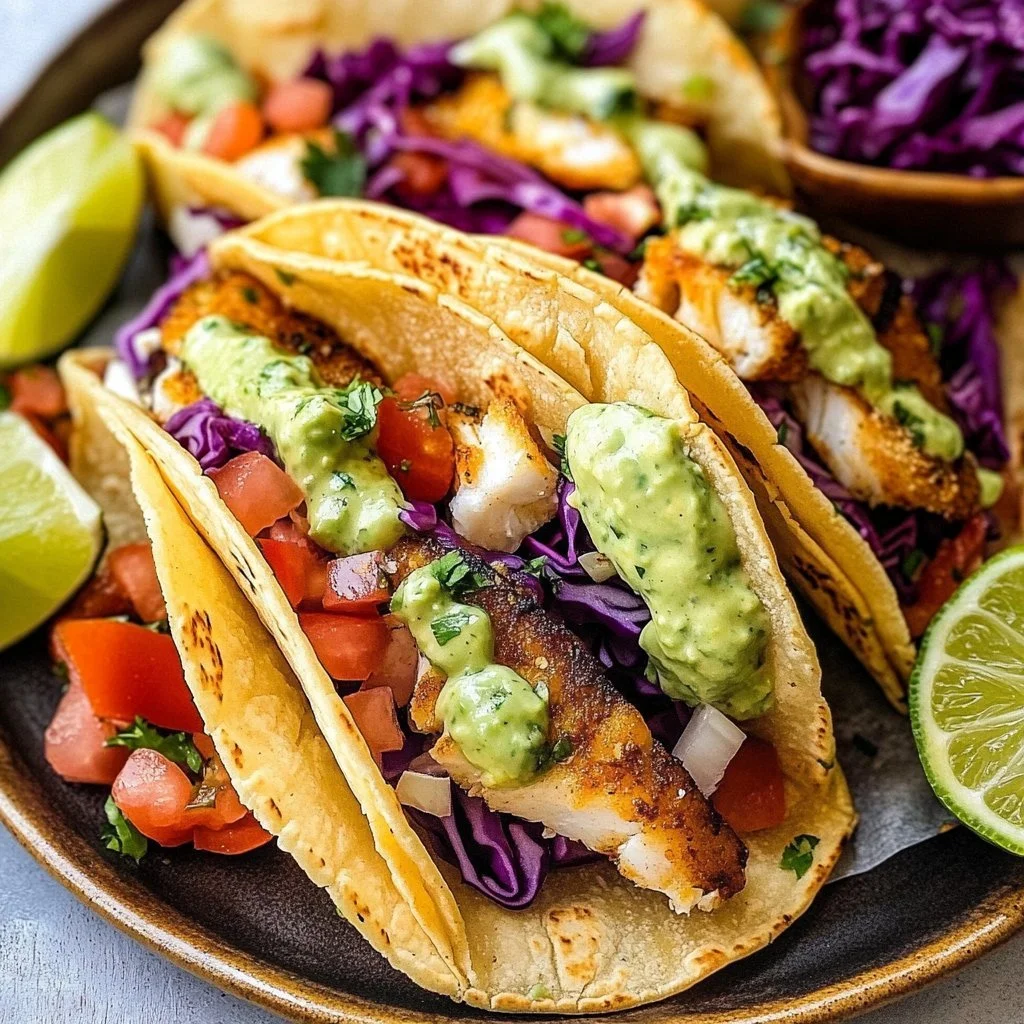 Delicious Baja Fish Tacos with crispy fish and fresh toppings