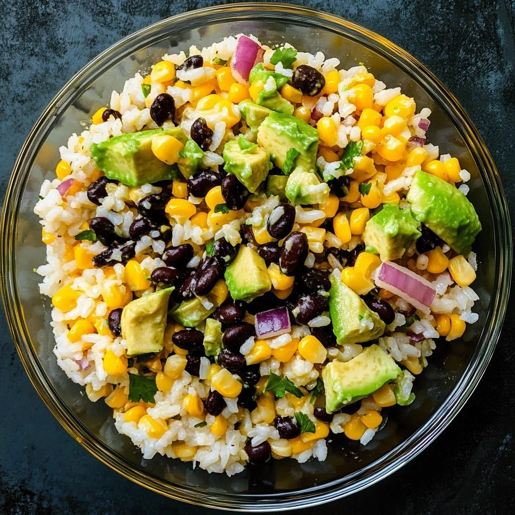 Colourful black bean salad with vegetables and dressing in a bowl