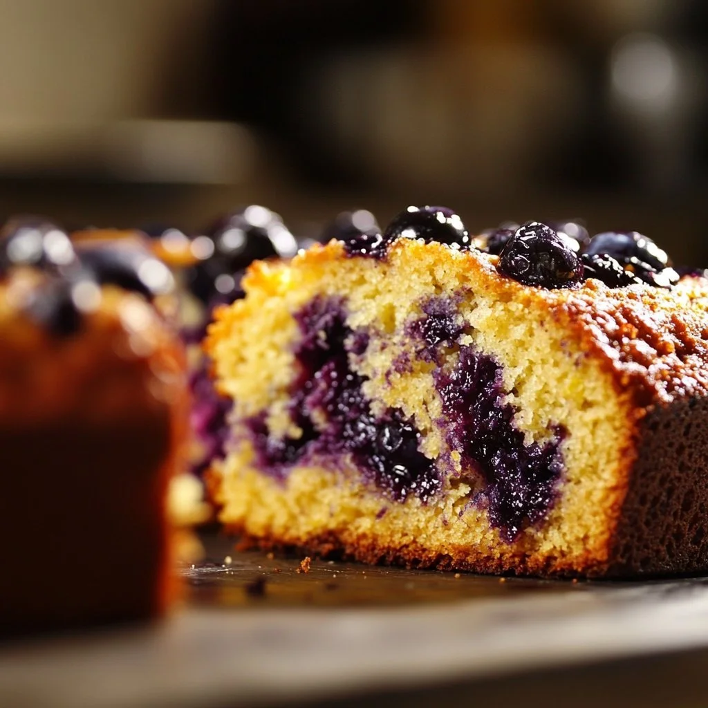 Freshly baked Blueberry Lemon Loaf with blueberries and lemon zest