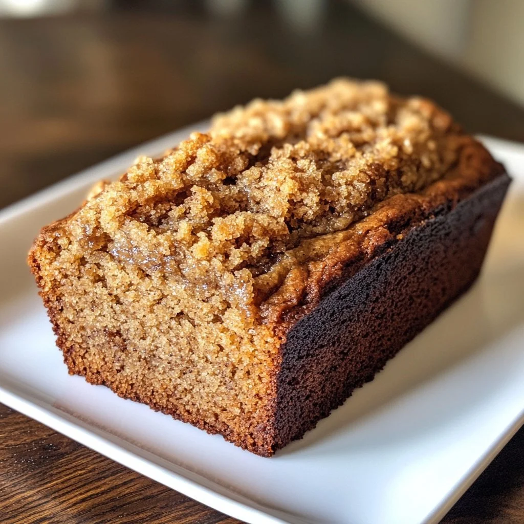 Slice of brown butter sugar cookie banana bread on a plate