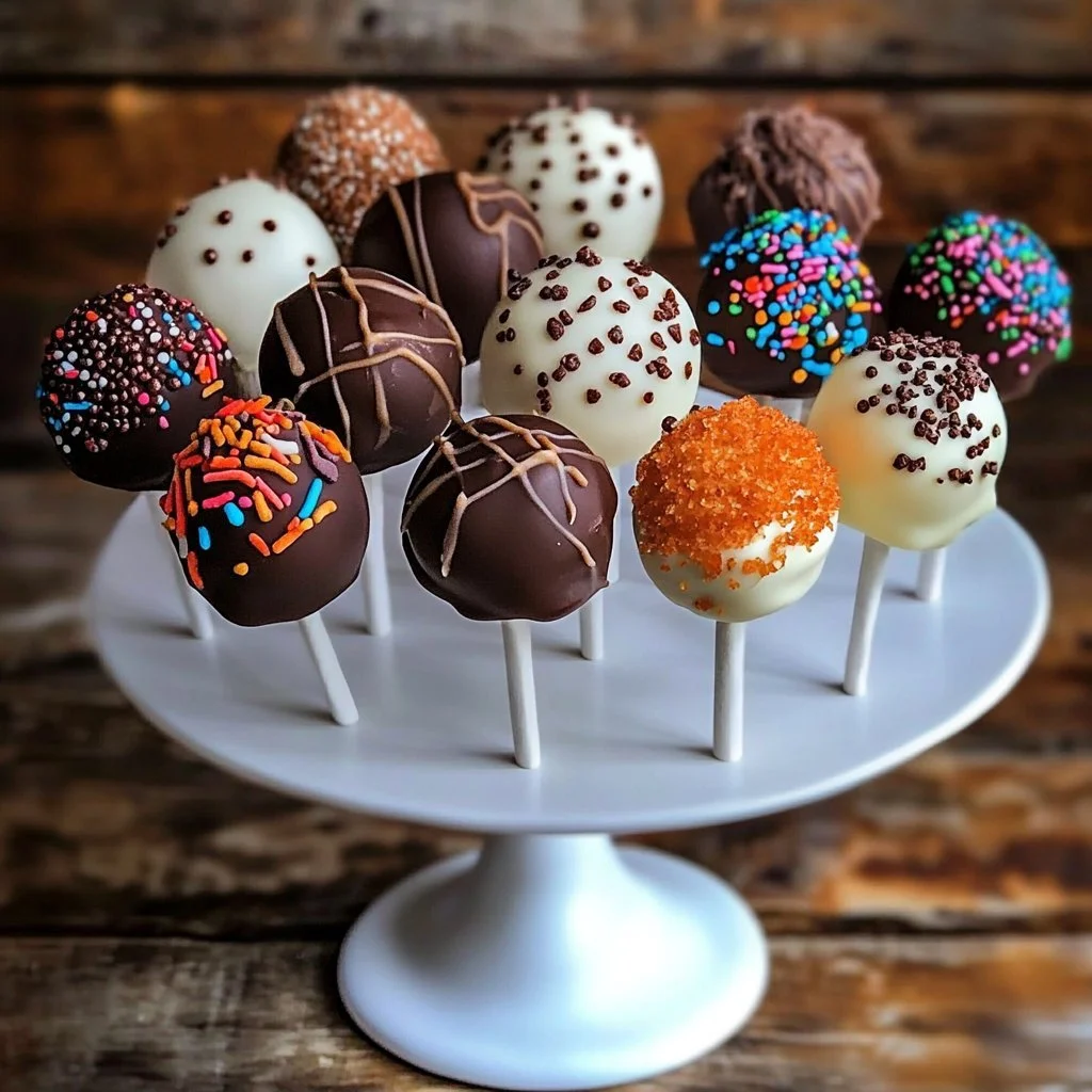 Colourful and delicious cake pops on a decorative stand