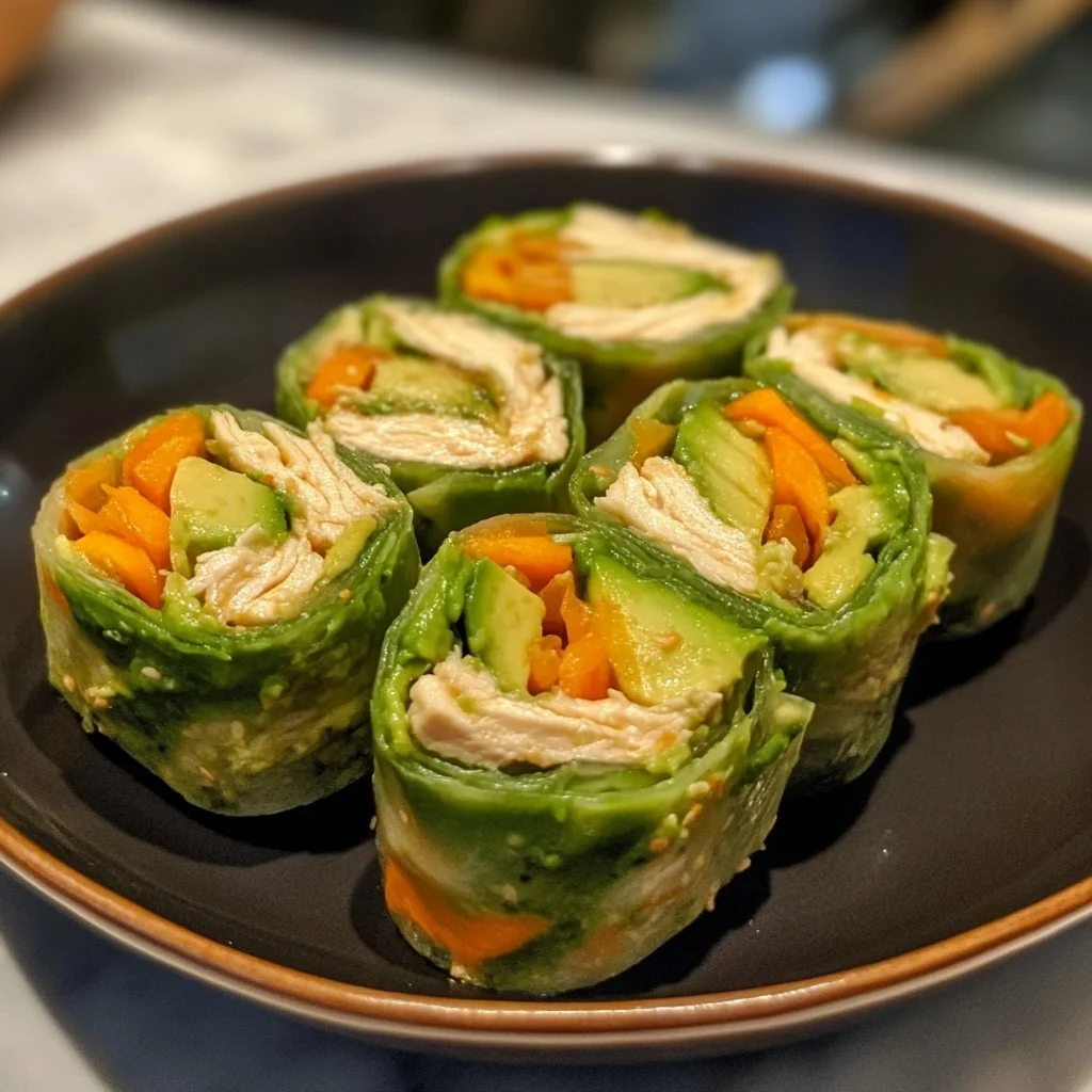 Healthy chicken avocado salad wraps served with fresh vegetables