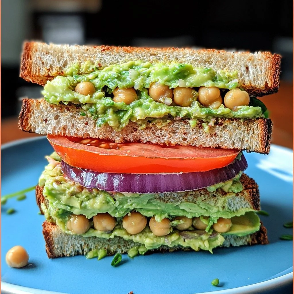 Chickpea avocado sandwich with fresh ingredients on a plate