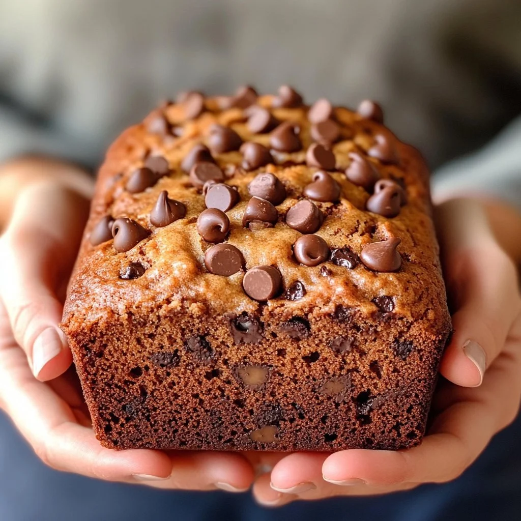 Sliced chocolate chip banana bread on a wooden board