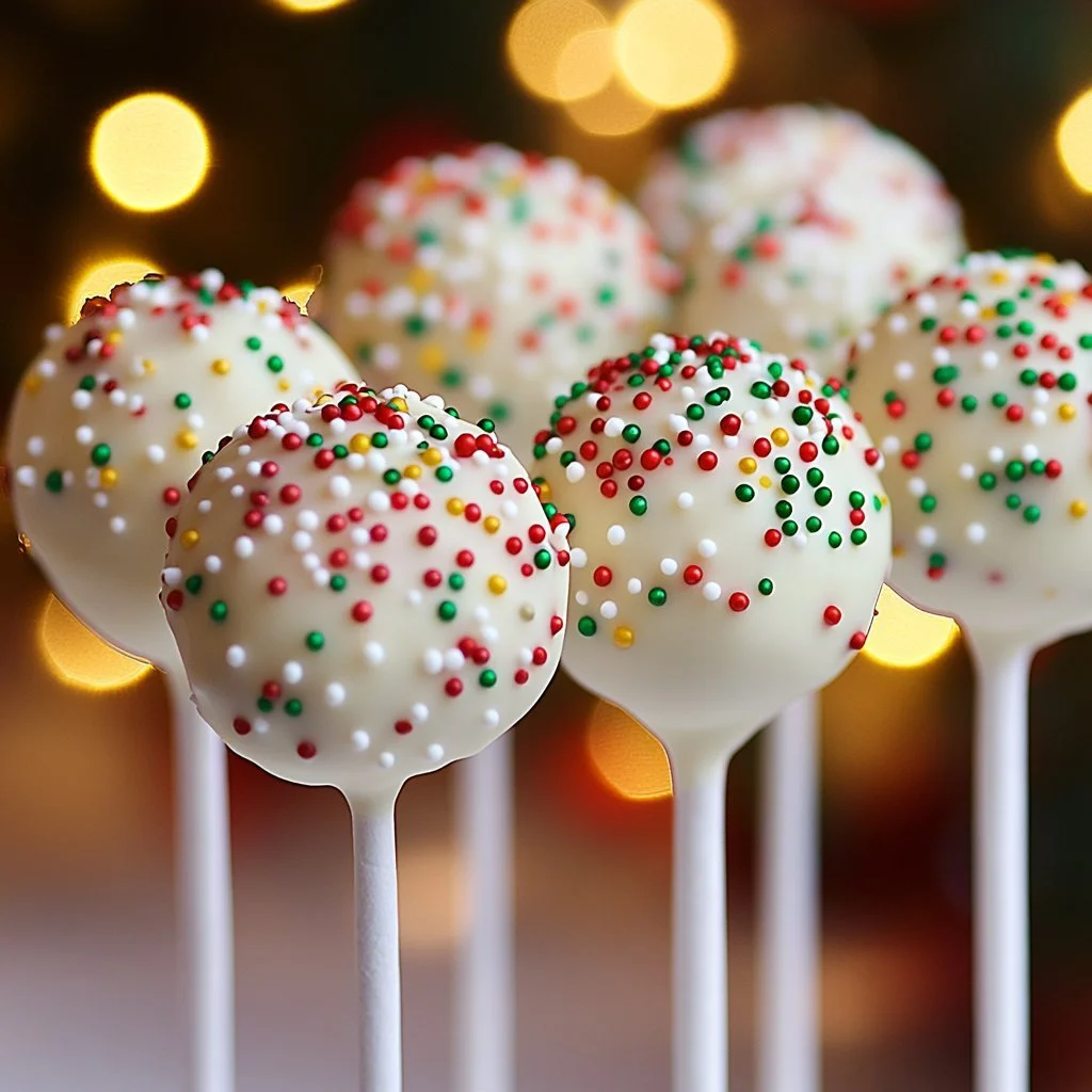 Festive Christmas cake pops made from cake mix, decorated for the holidays.