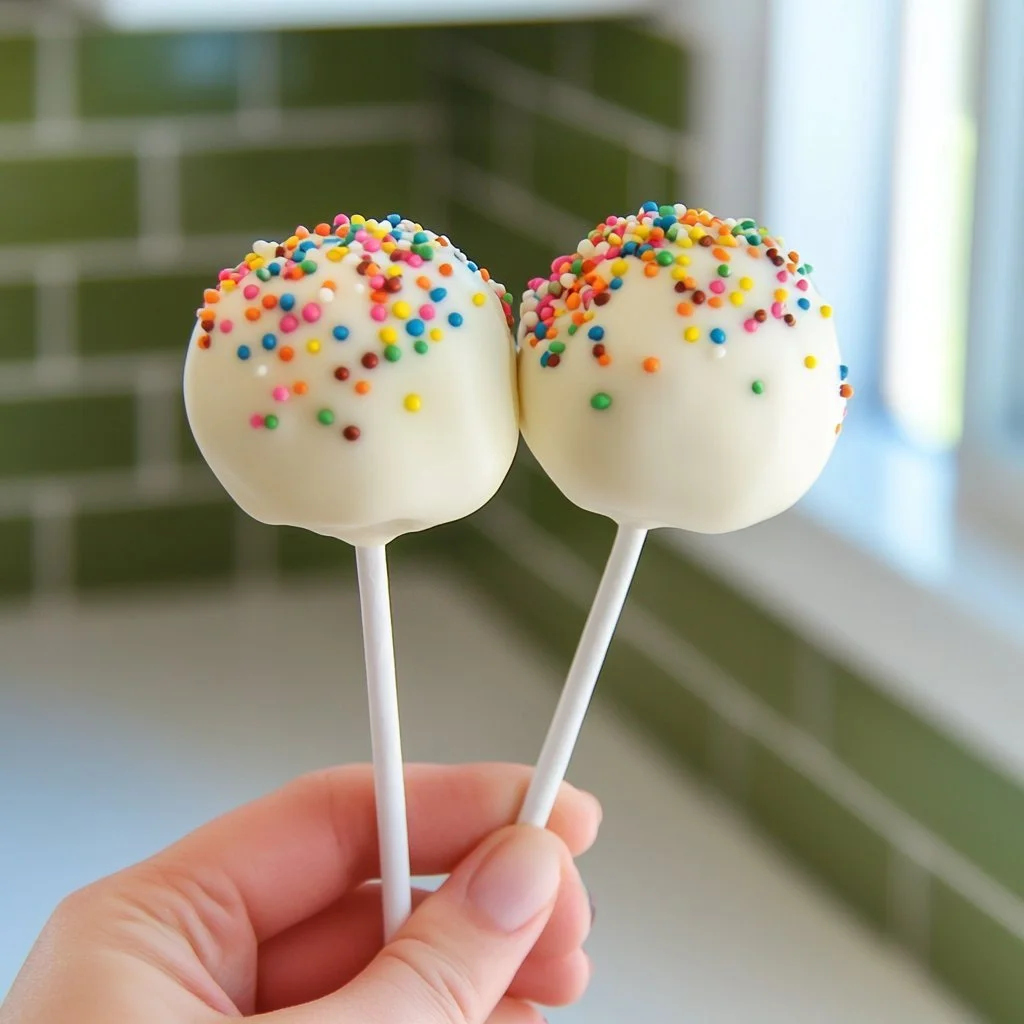 Colourful confetti cake pops on a decorative plate for celebrations
