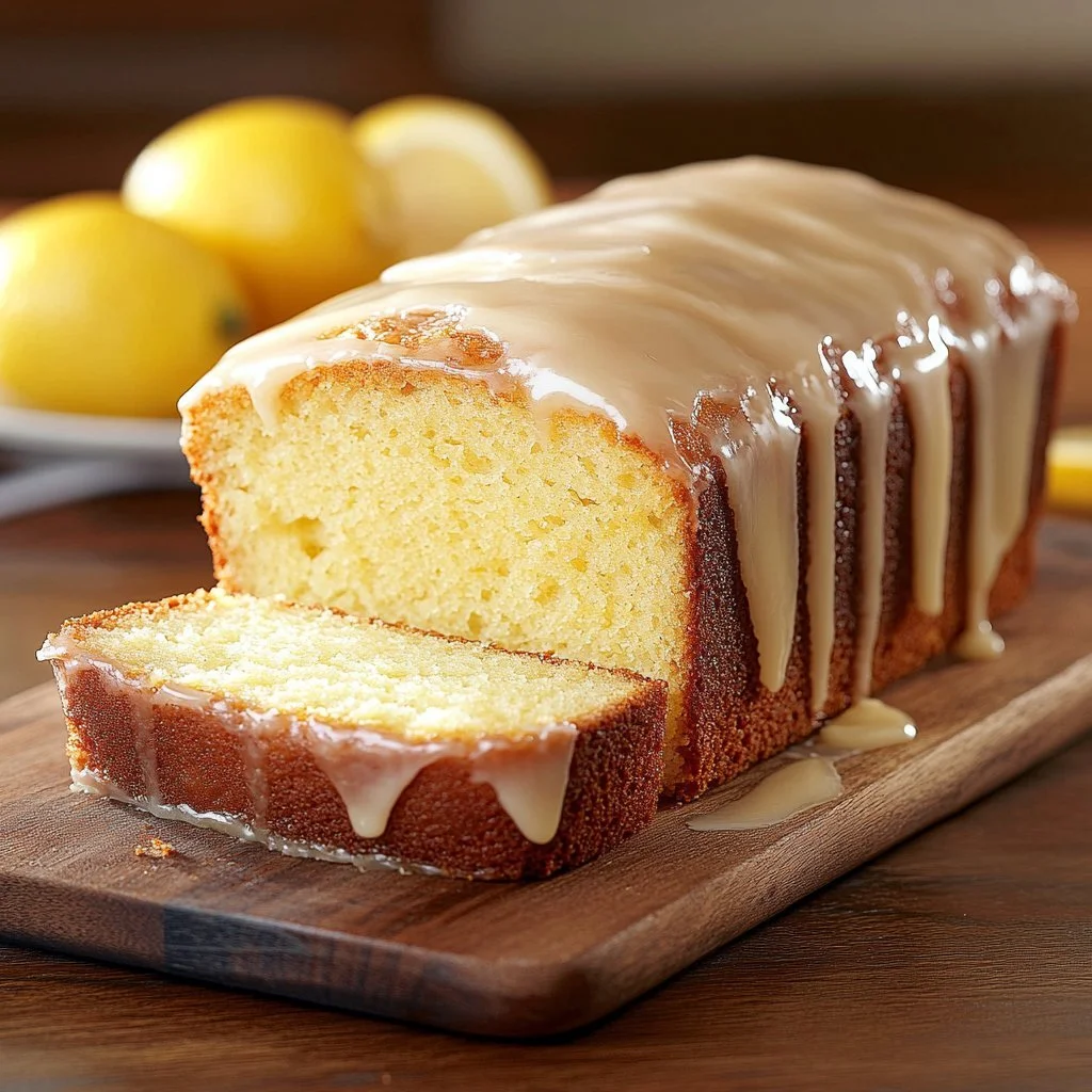 Freshly baked copycat Starbucks lemon loaf topped with glaze