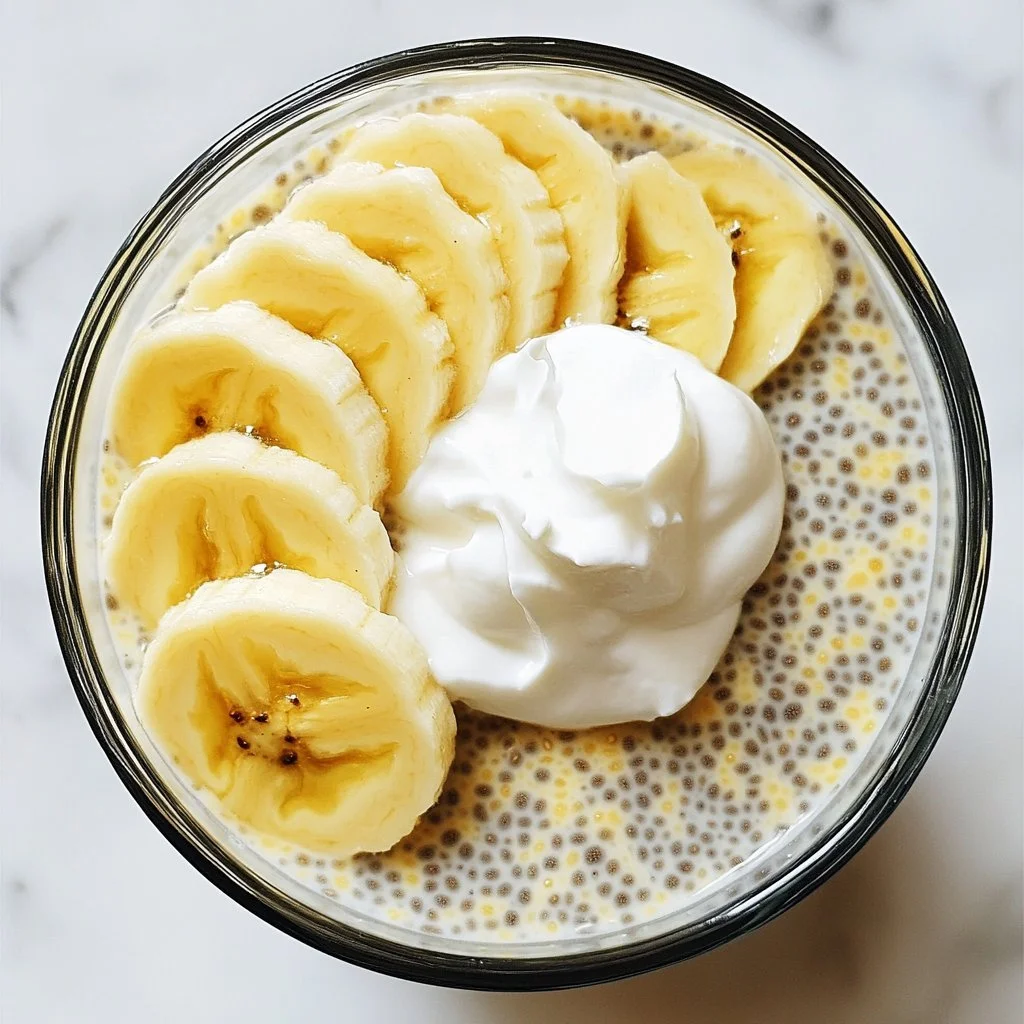 Creamy banana chia pudding topped with fresh banana slices
