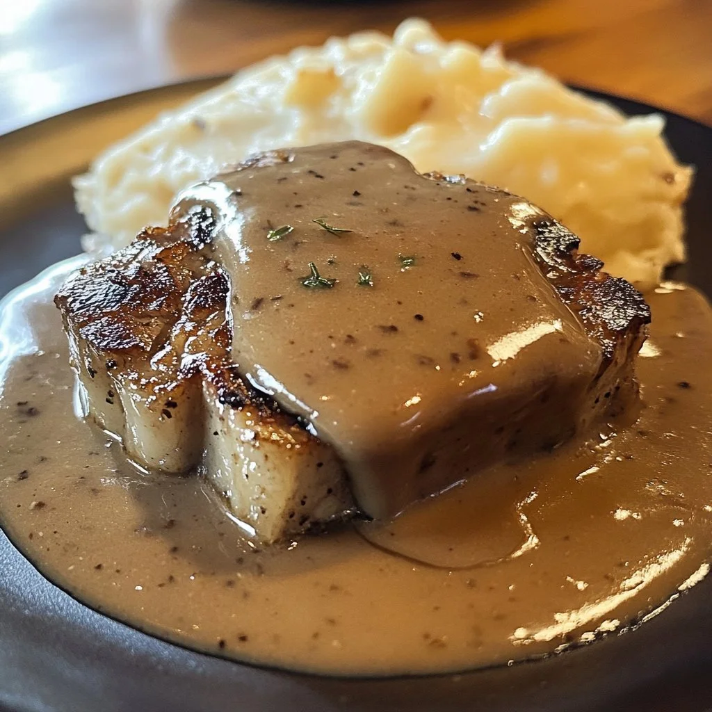 Delicious cube steak served with rich gravy on a plate