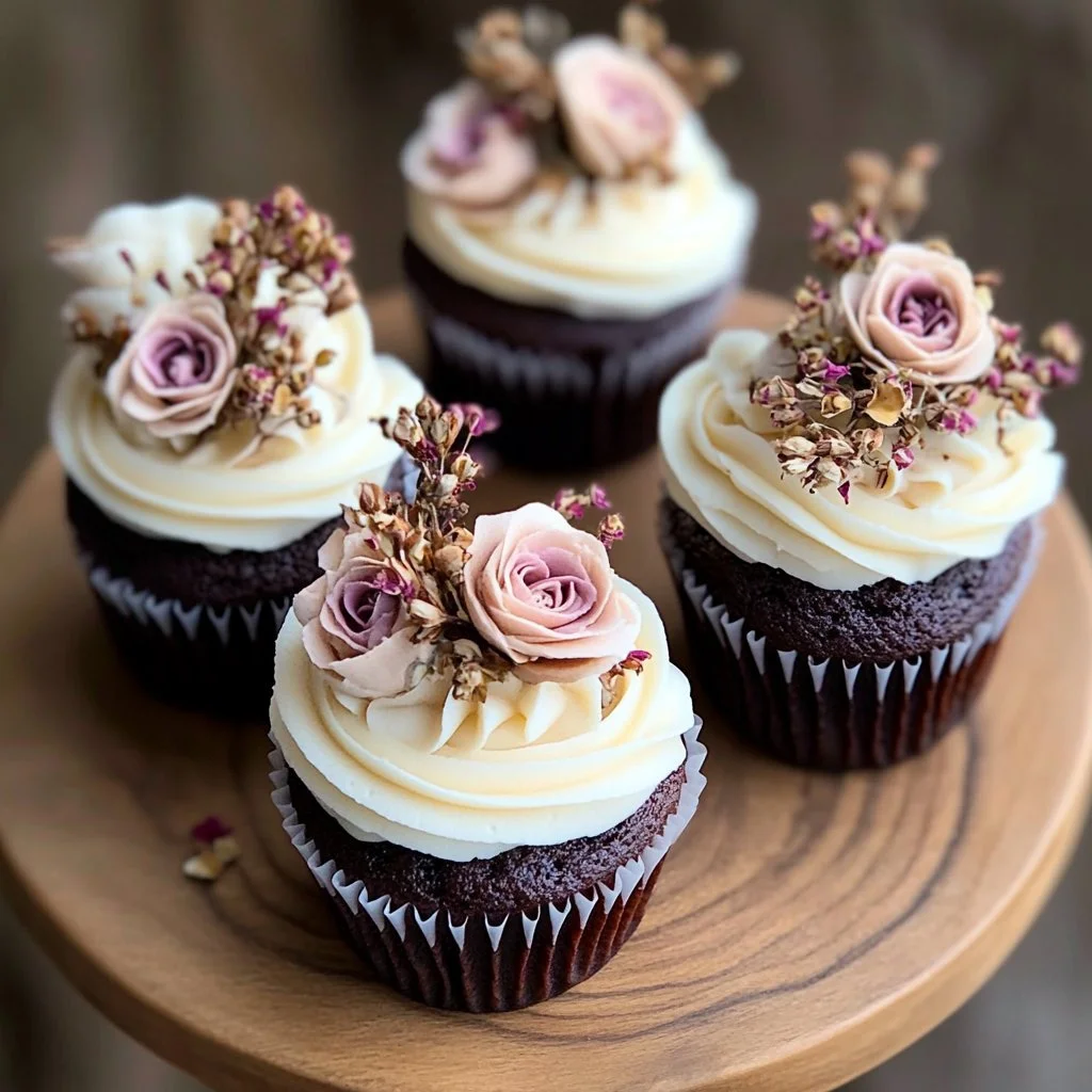 Decorative cupcakes topped with colourful dried flowers for elegant occasions