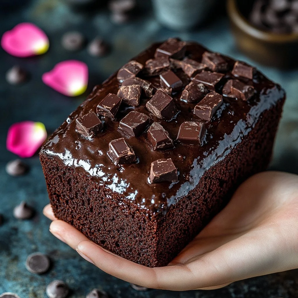 Slice of double chocolate banana bread with chocolate chips