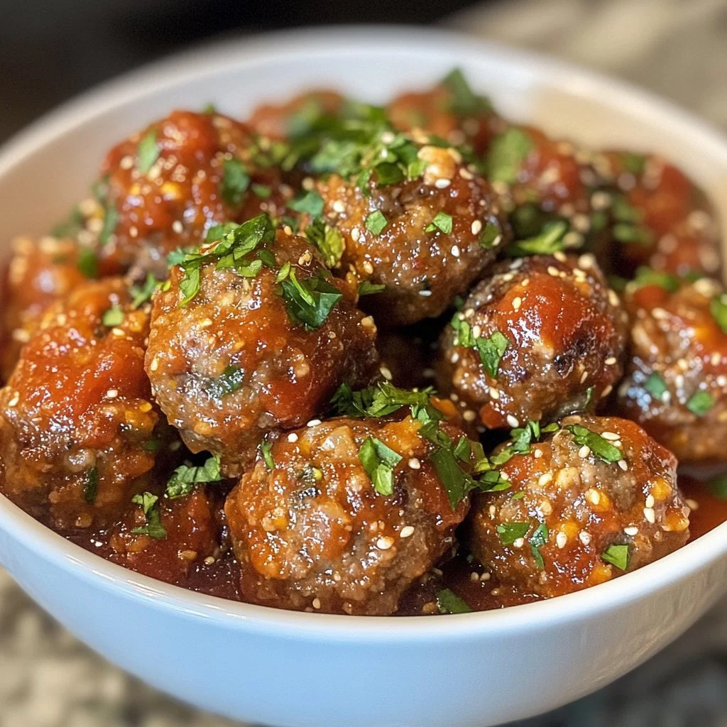 Delicious homemade meatballs on a plate with fresh herbs