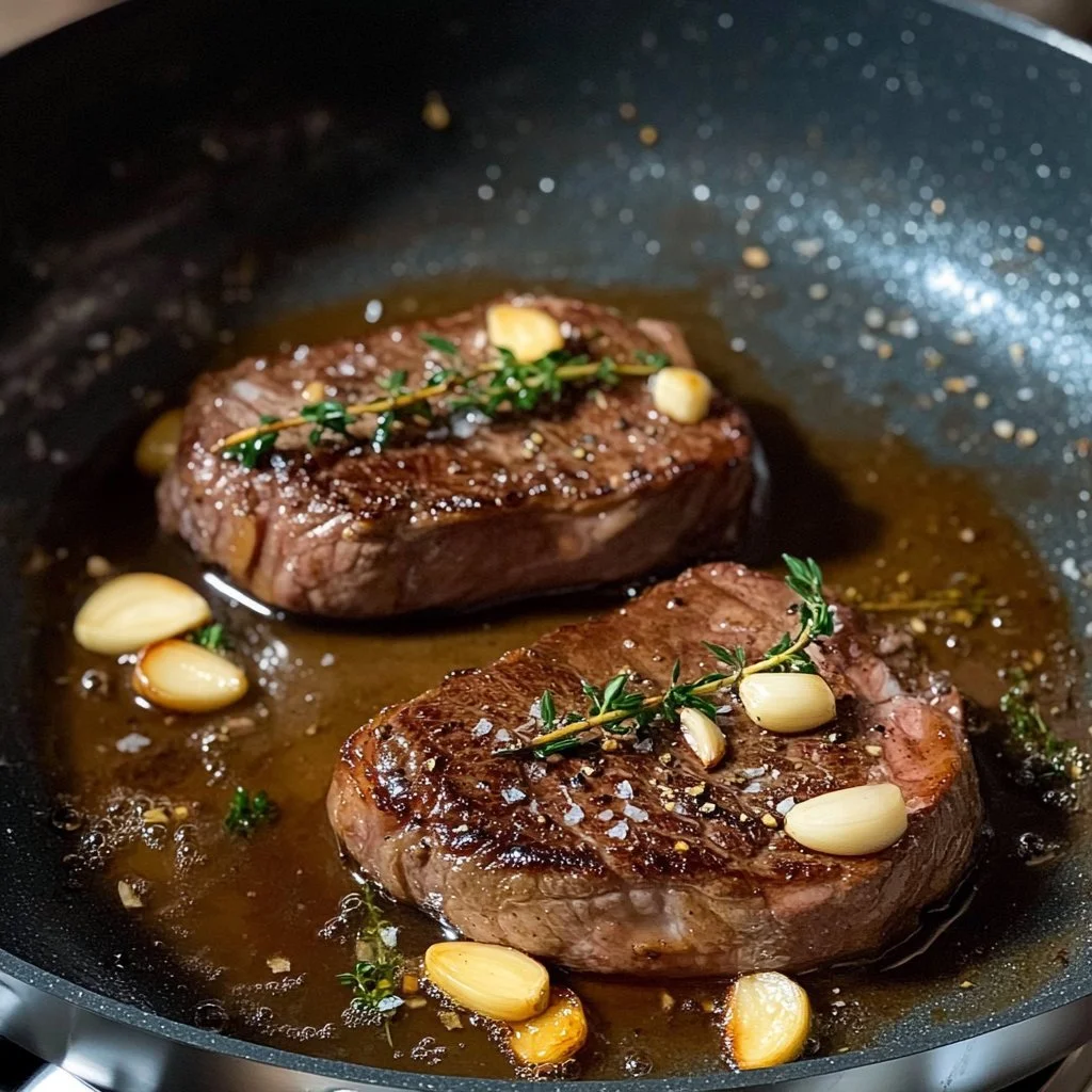 Juicy steak cooked using the easy steak method inspired by Gordon Ramsay