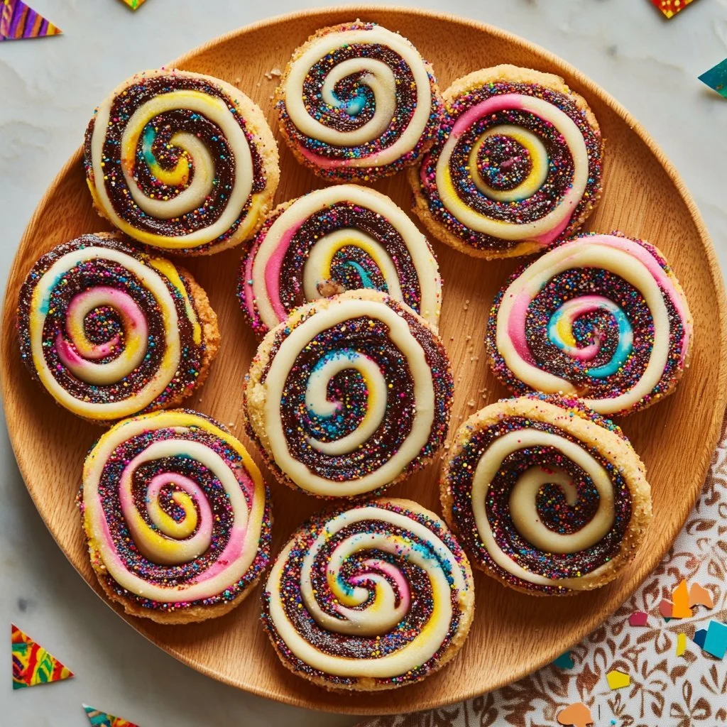 Fairy bread-inspired cake pops with colourful sprinkles on a wooden stick