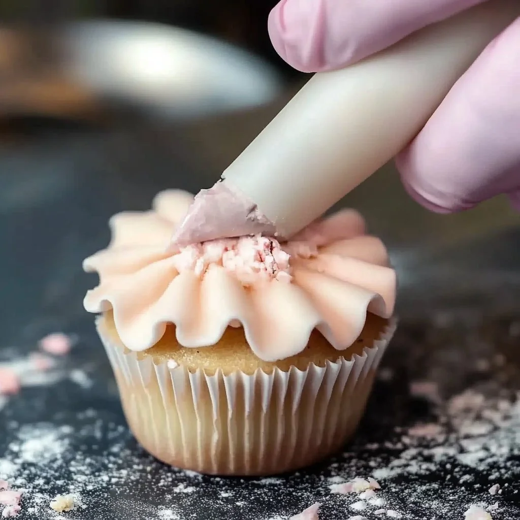 Beautifully decorated floral cupcakes on a pastel background