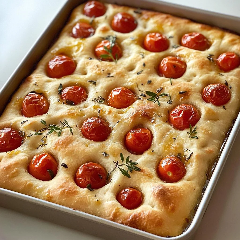 Homemade focaccia bread topped with herbs and olive oil