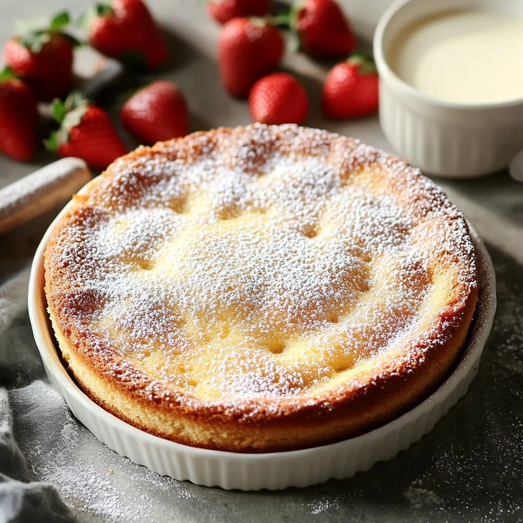 Slice of delicious French Butter Cake on a plate with decorative elements.