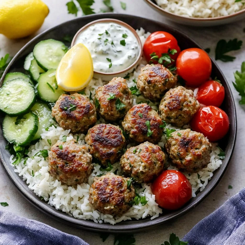 Greek Turkey Meatballs served with a refreshing tzatziki sauce