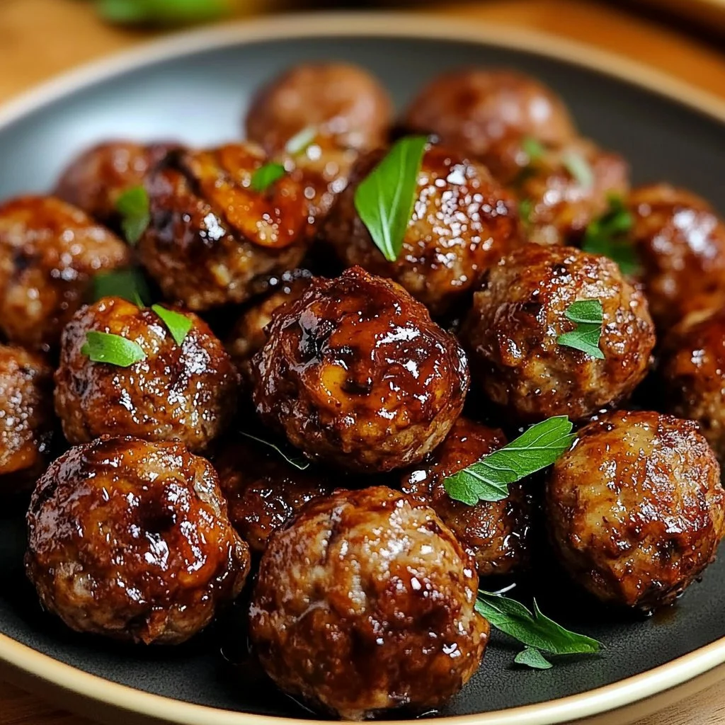 Delicious healthy vegan mushroom meatballs served with marinara sauce.