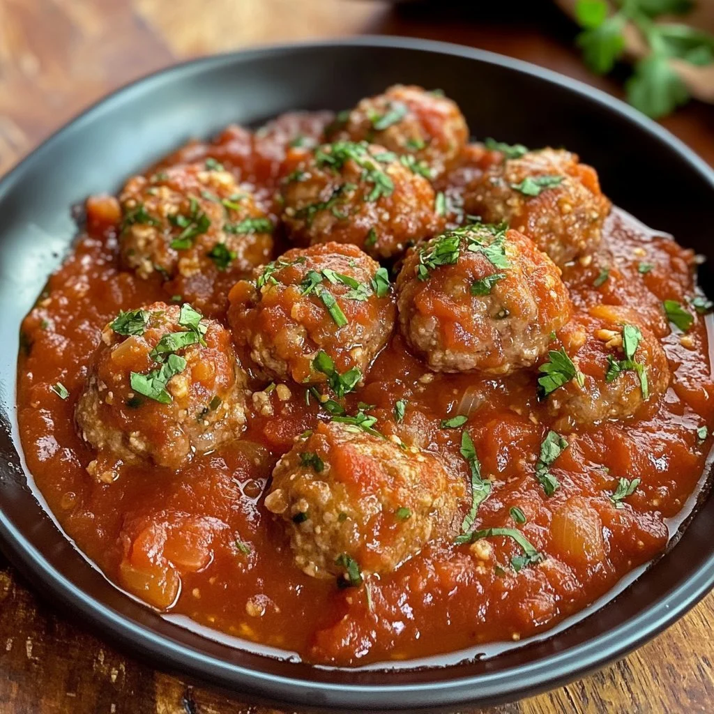 Delicious homemade Italian meatballs served with pasta and marinara sauce