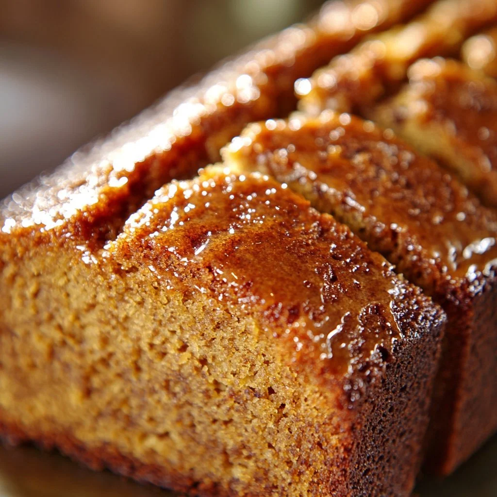 Slice of Jamaican banana bread on a wooden table.