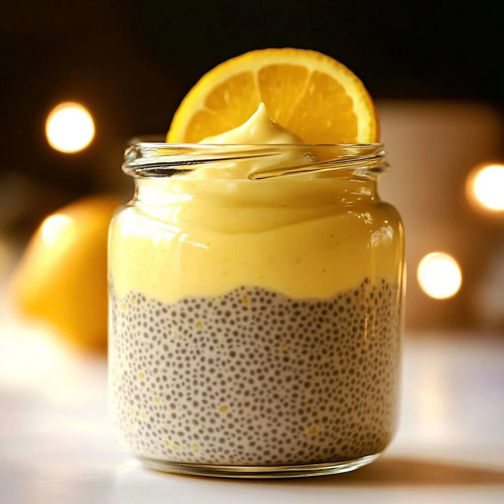 Creamy lemon chia pudding served in a glass, topped with fresh lemon zest