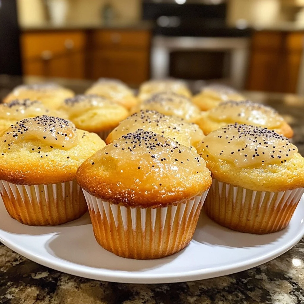 Freshly baked lemon poppy seed muffins on a plate