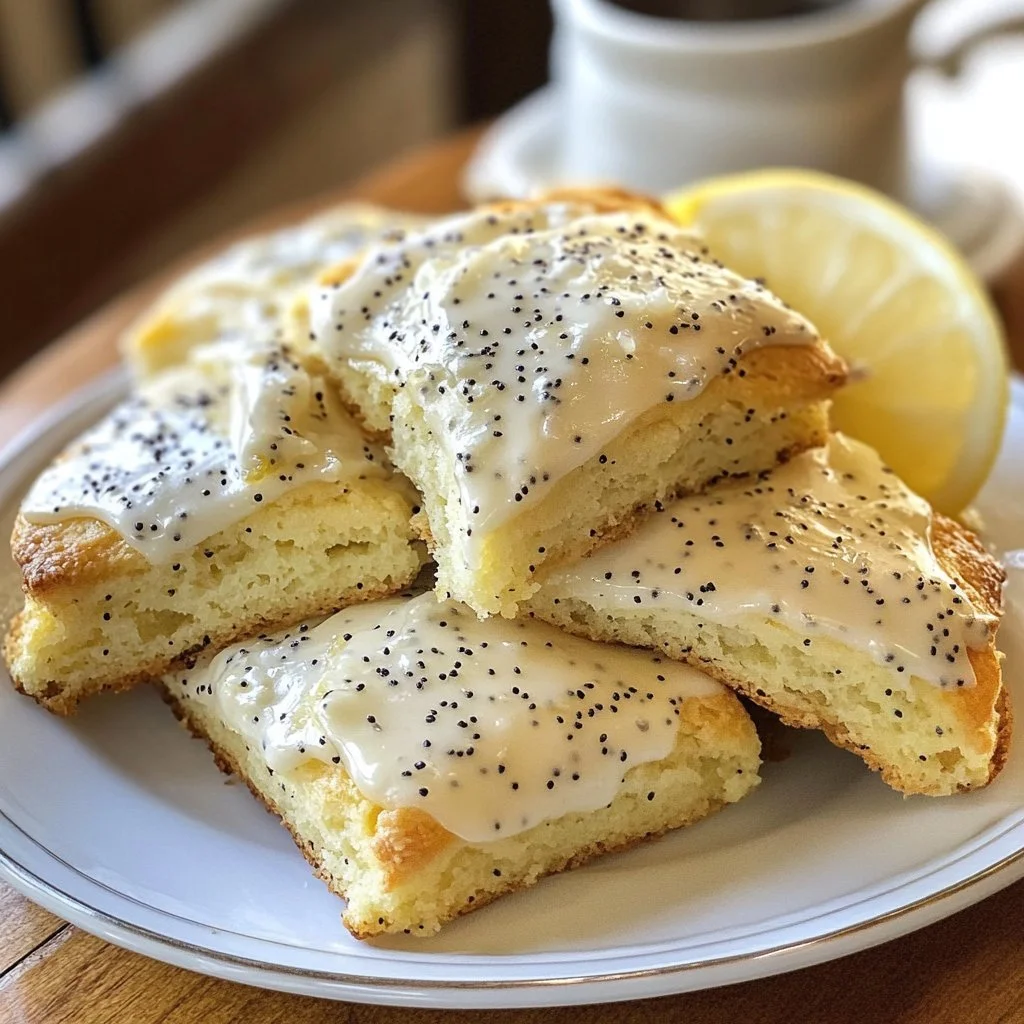 Lemon poppyseed scones with a golden crust and fresh lemon zest.
