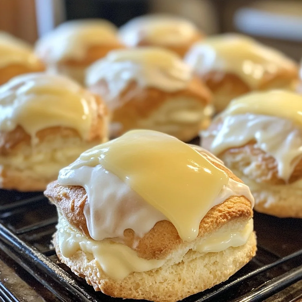 Freshly baked lemon scones with a golden crust and citrus glaze