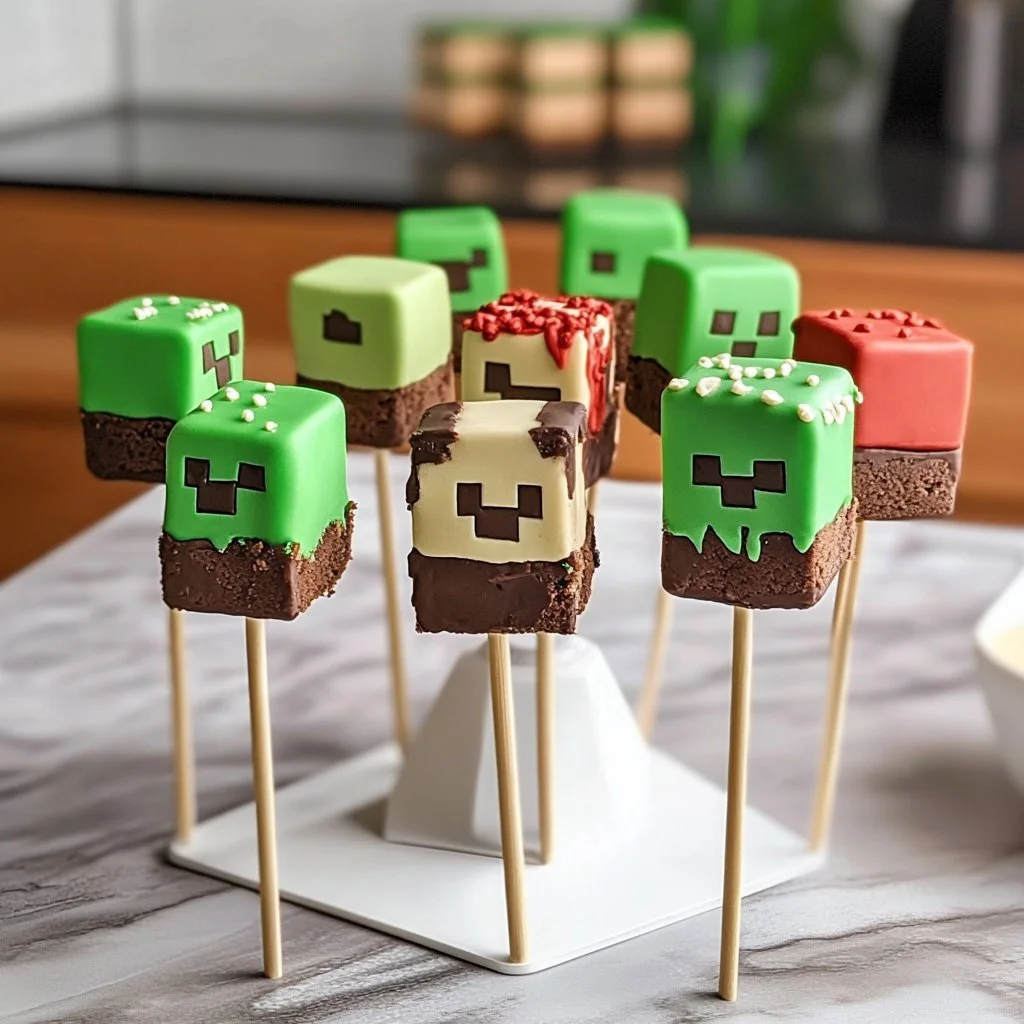 Colourful Minecraft cake pops designed as characters and blocks for a fun treat.