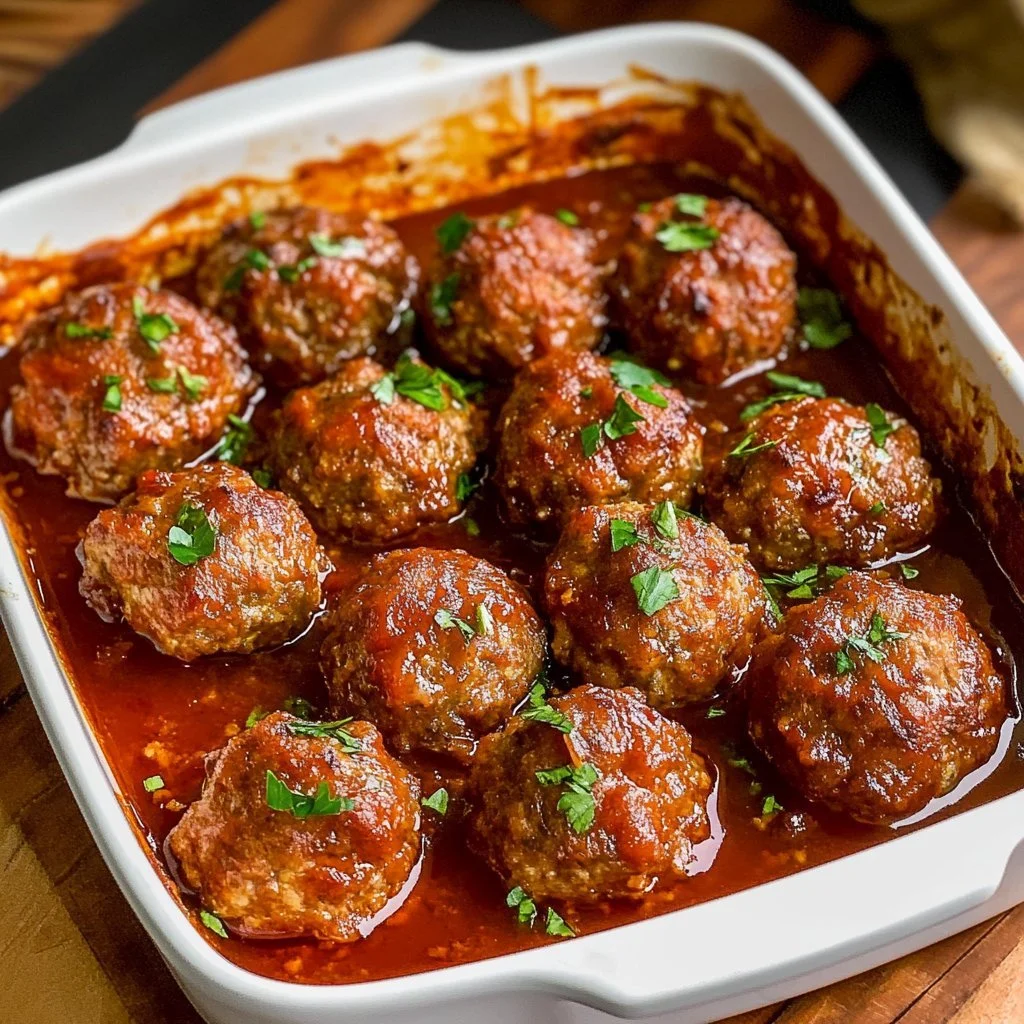 Plate of homemade porcupine meatballs garnished with parsley.