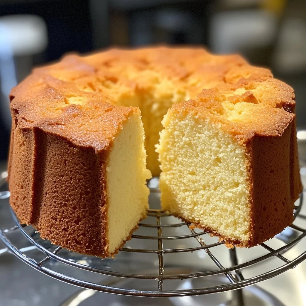 Slice of homemade pound cake on a decorative plate with fresh berries