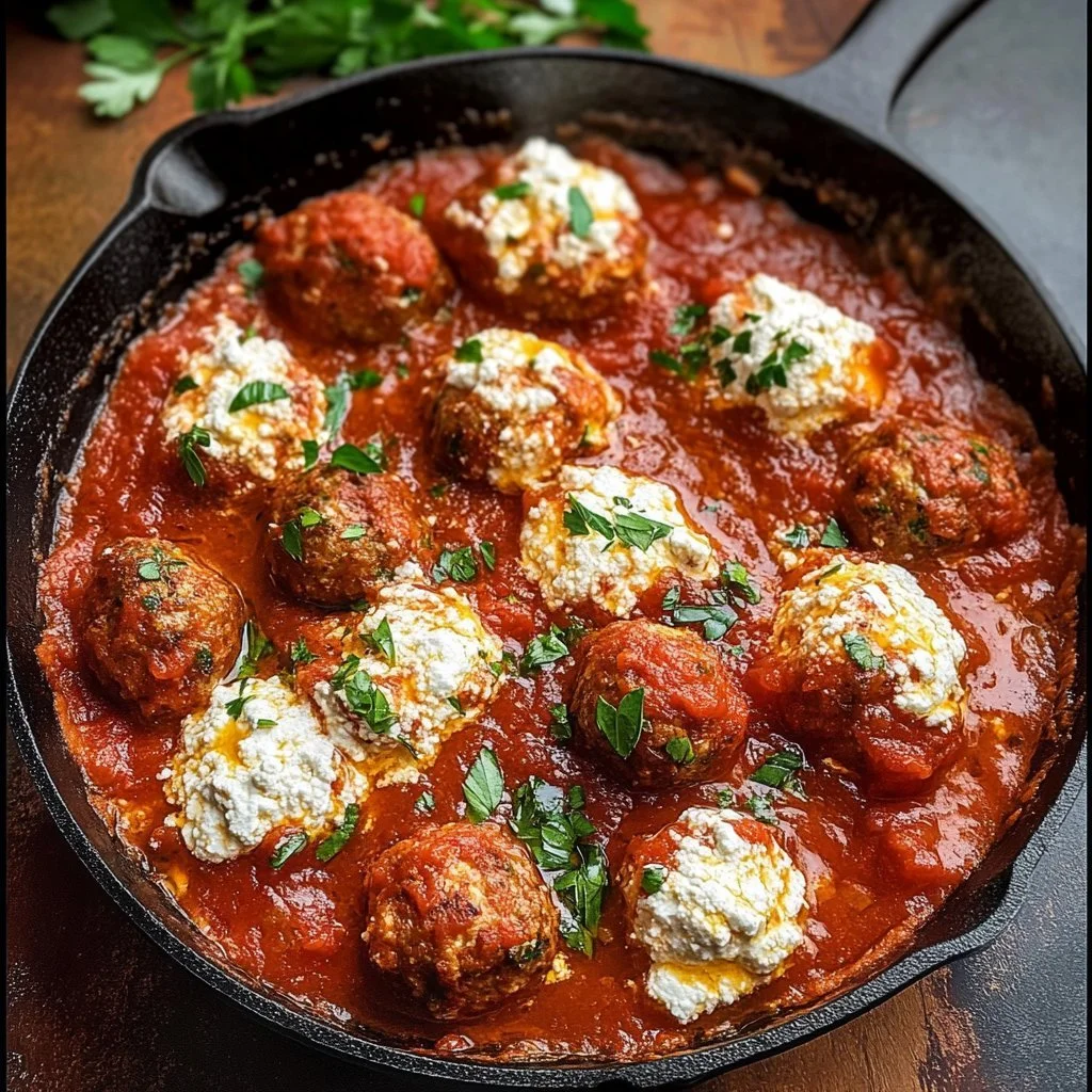 Plate of homemade ricotta meatballs garnished with herbs