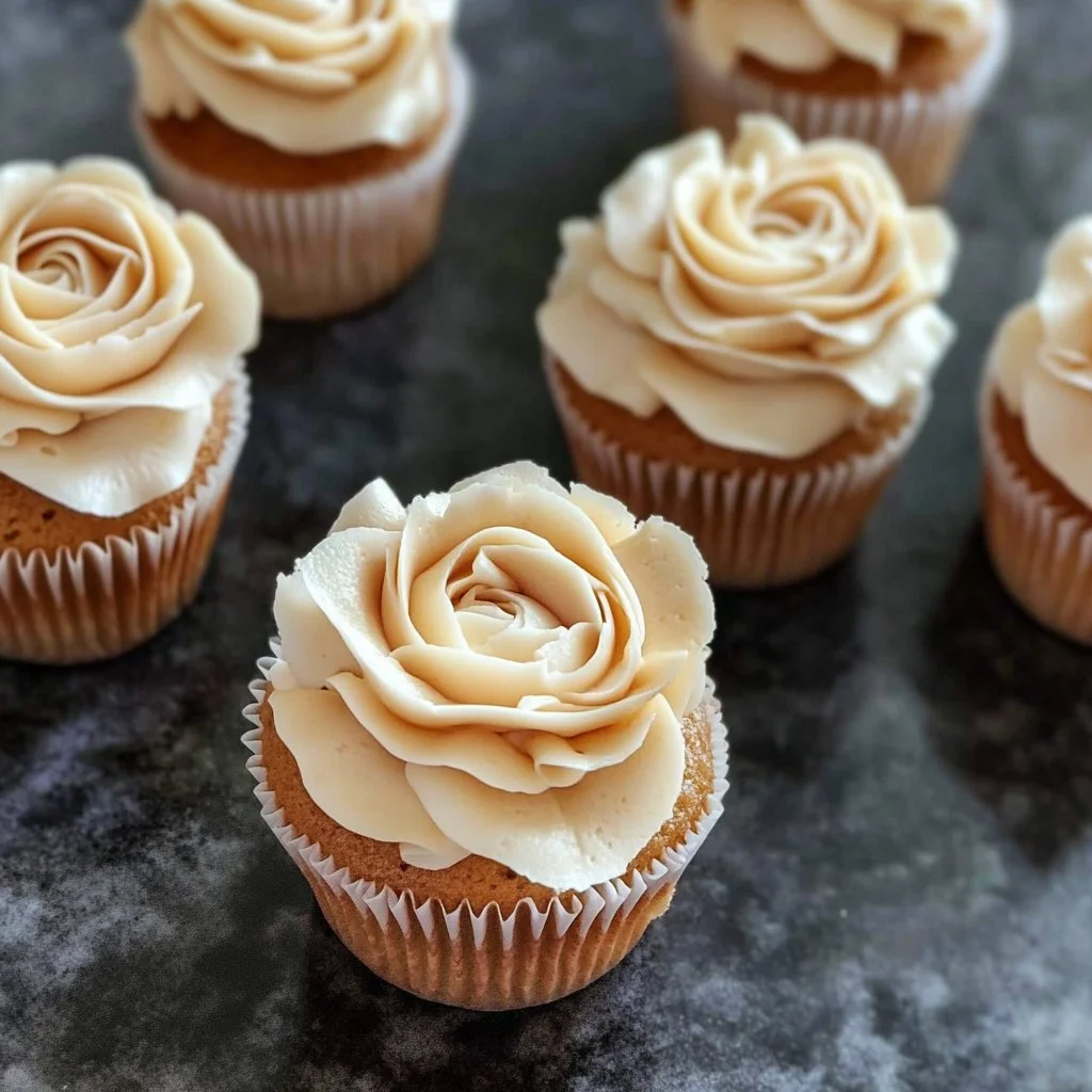 Beautiful rose cupcake decorated with pink icing and flower details