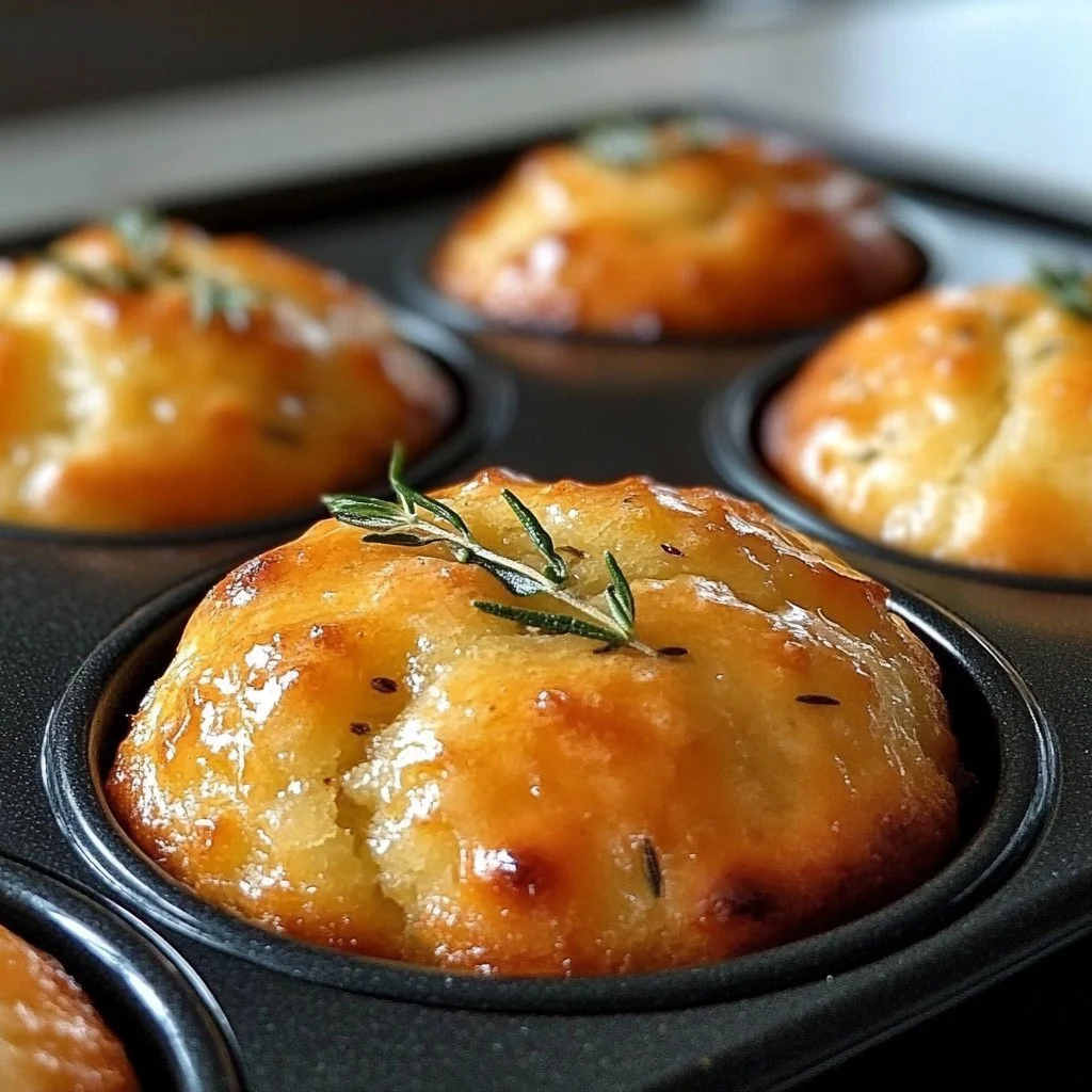 Freshly baked Rosemary and Garlic Focaccia Muffins on a cooling rack