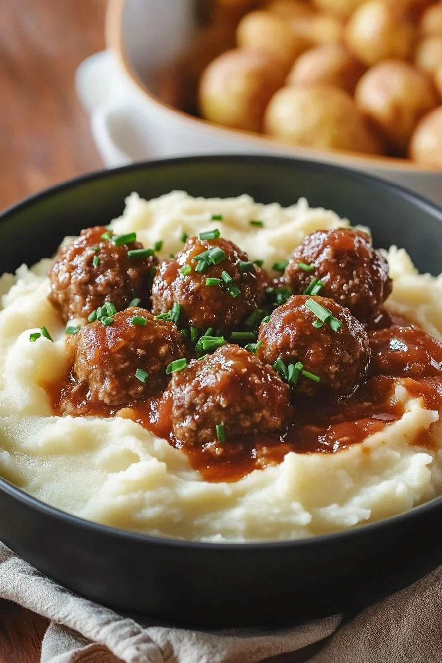 Salisbury Meatballs and Mashed Potatoes