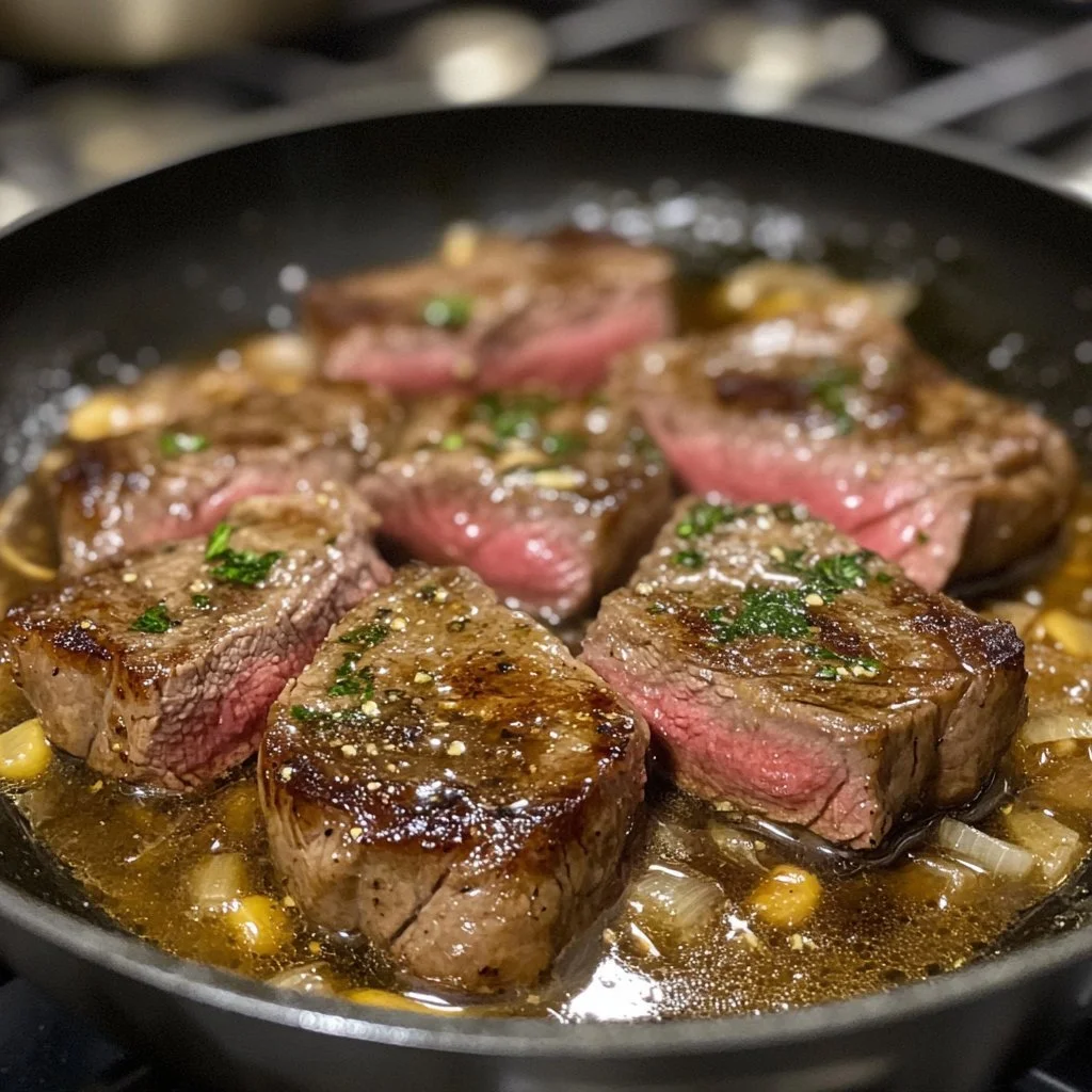 Delicious Cowboy Butter Steak sizzling on the grill