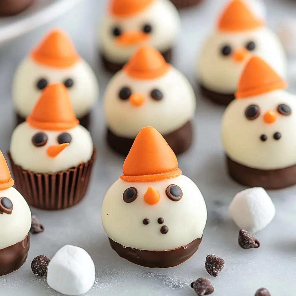 Festive snowman cake pops decorated for the holidays
