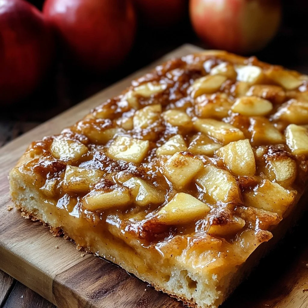 Sourdough apple fritter focaccia with apples and spices on a wooden board