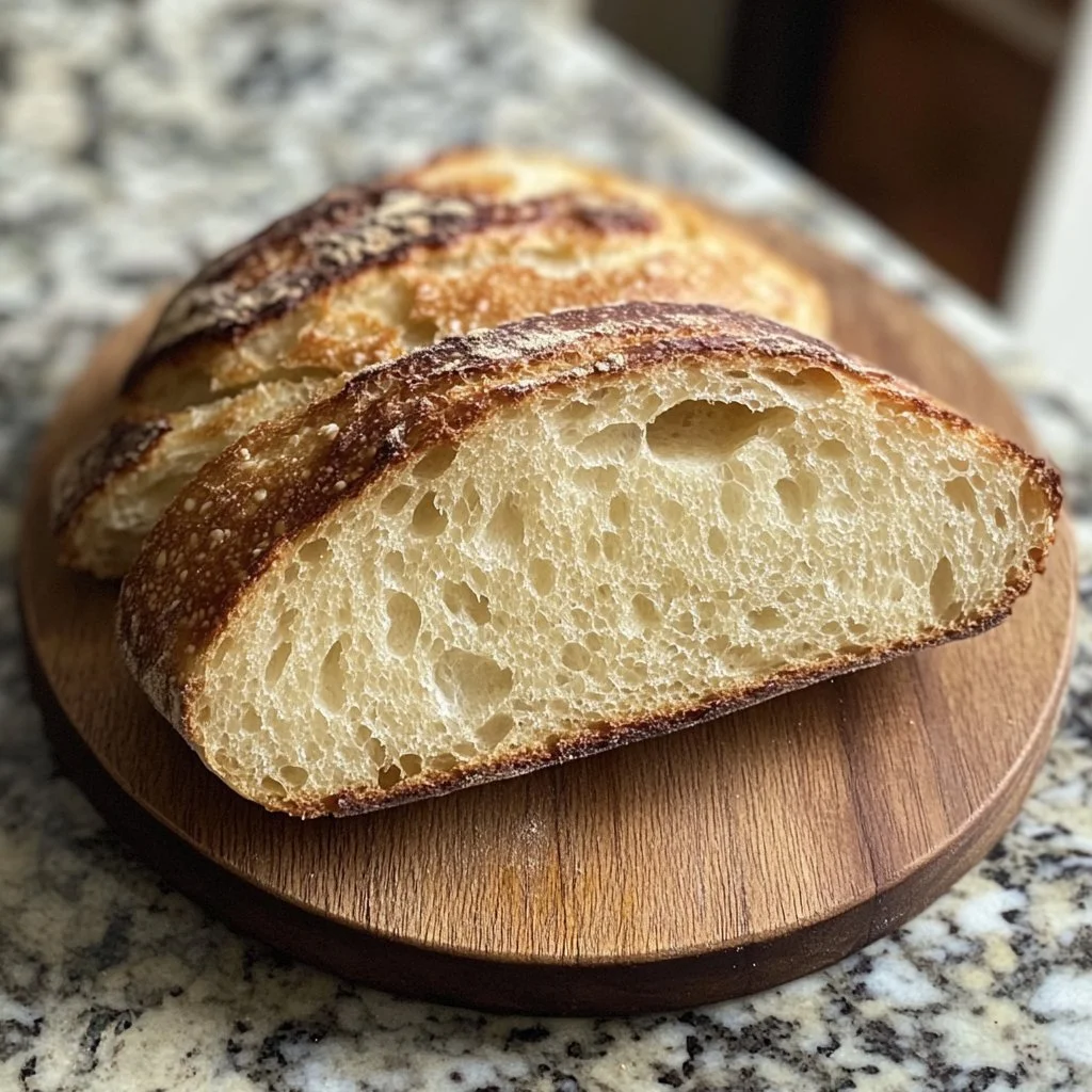 Freshly baked sourdough bread with a crispy crust and soft interior