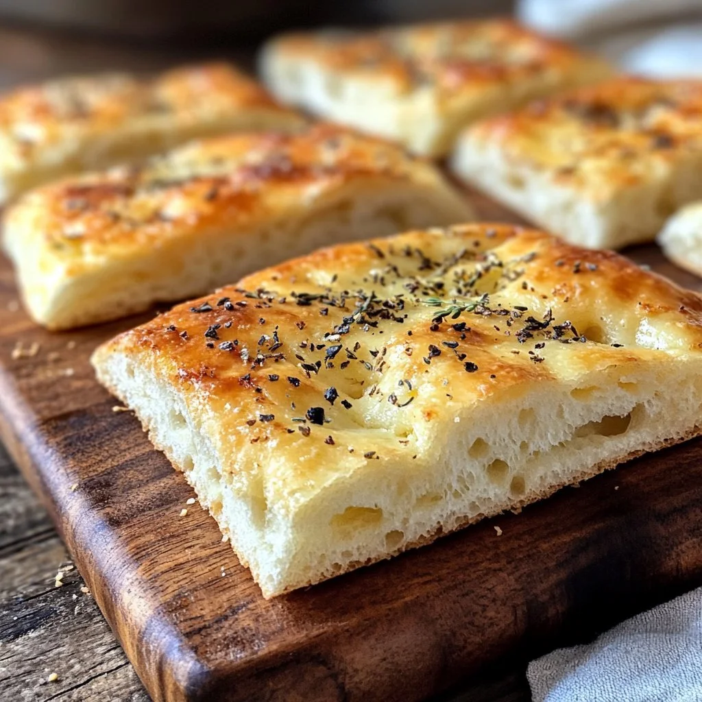 Delicious sourdough focaccia topped with herbs and olive oil