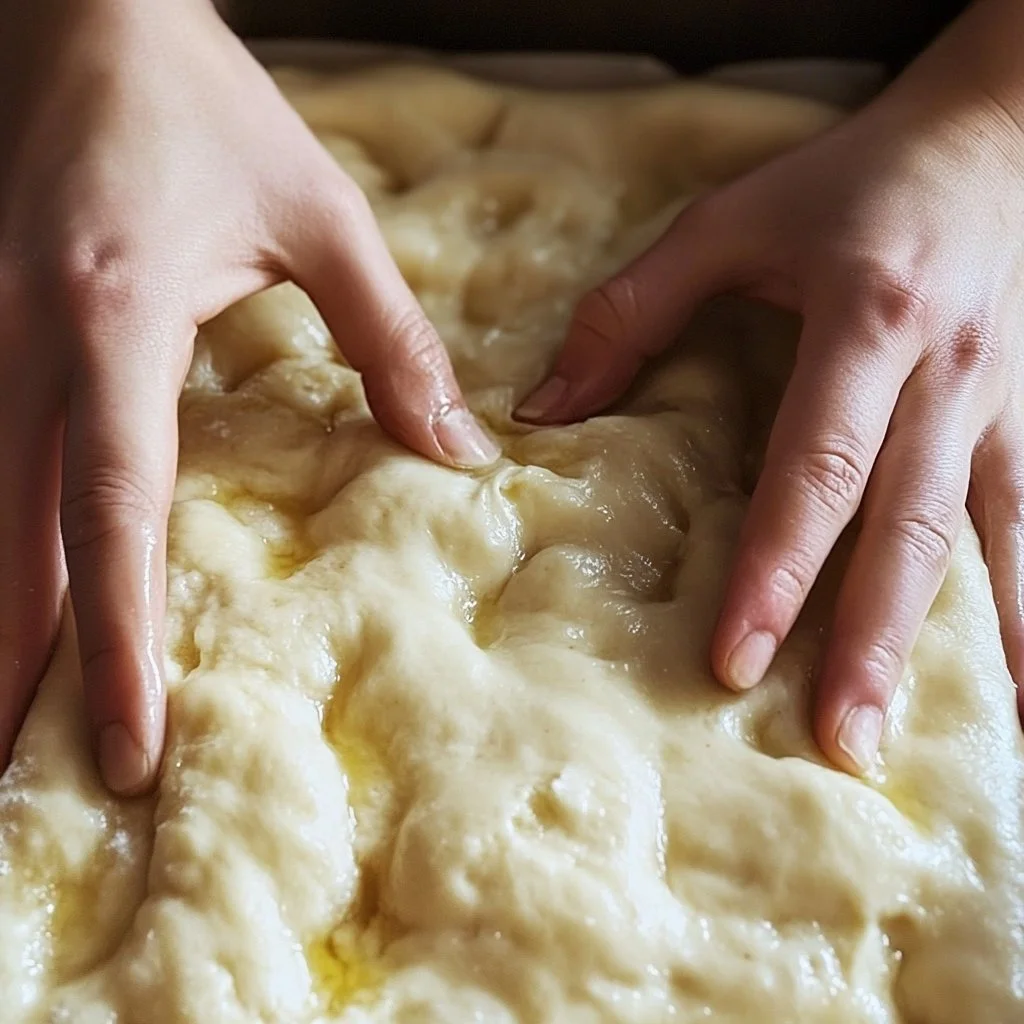 Freshly baked Sourdough Focaccia with herbs and olive oil